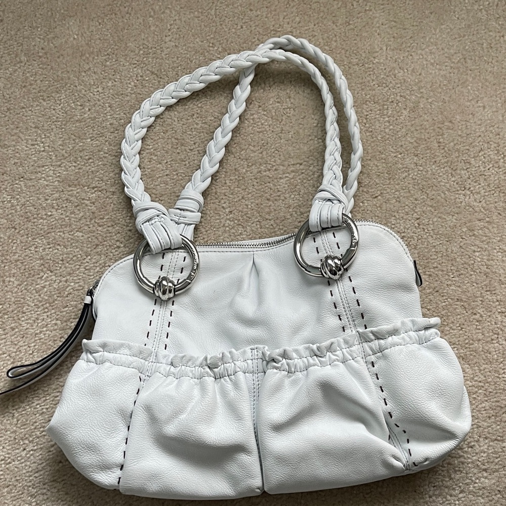 Elegant White Braided Handle B.Makowsky Women's Bag
